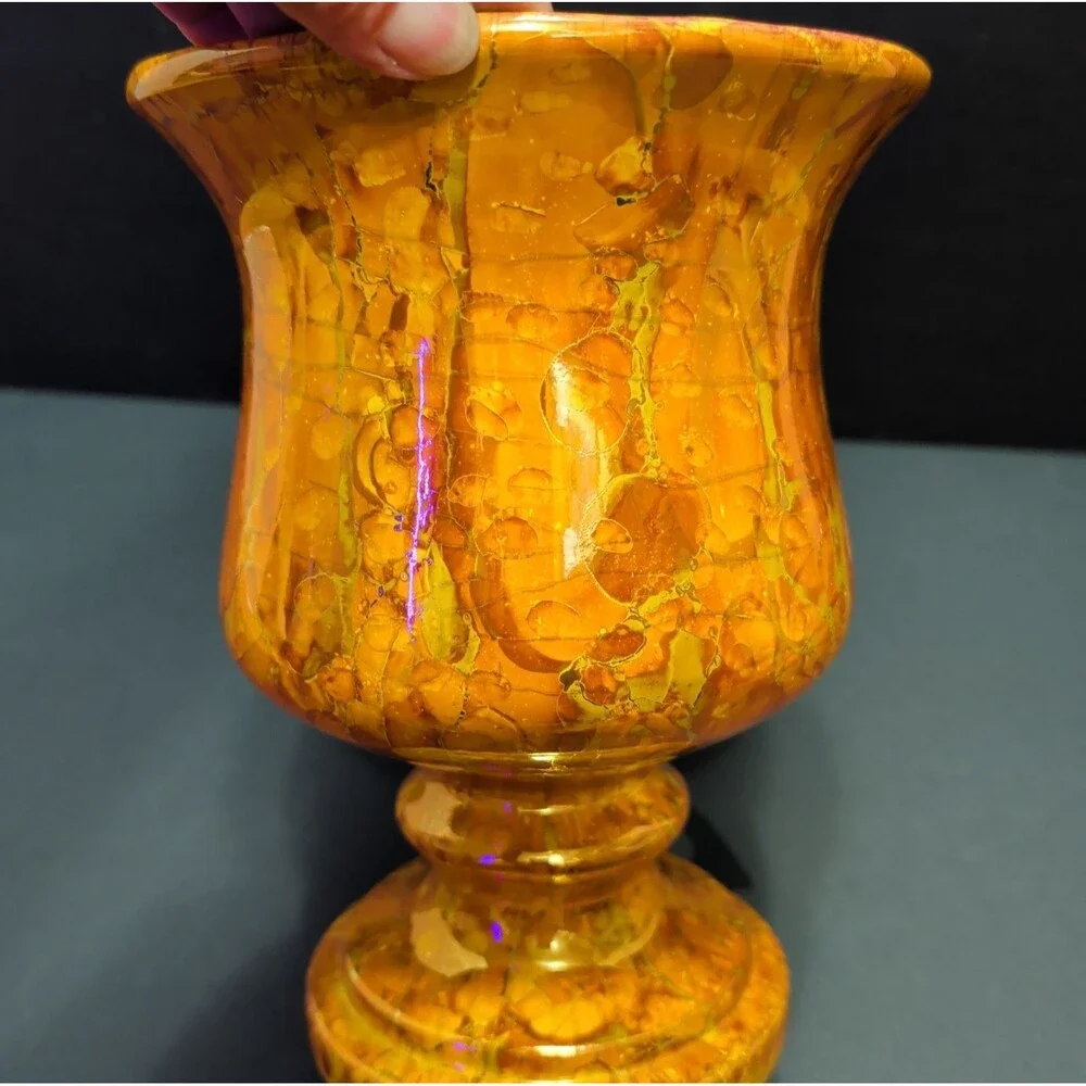 ​1980 JT France Signed Studio Pottery Chalice Vase - Tortoiseshell 9.5